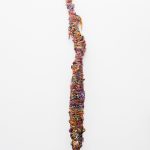 Jacin Giordano, Harpoon for hunting rainbows (pig tails), 2012, yarn on tree branch, 238,8 x 30,5 x 25,4 cm.Courtesy Otto Zoo. Ph. Luca Vianello